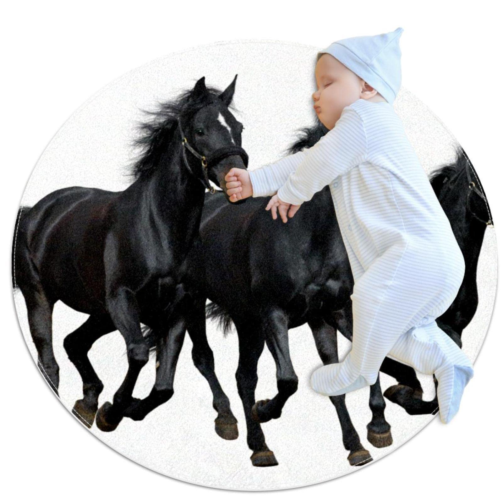 Tapis chevaux noirs solution sol confort anti-froid pour chambre et salle de jeux
