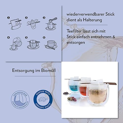 Miniatura 4 de finum® 100 filtros de té + bolsas de té en barra para té suelto hechas de papel de filtro de té biodegradable, bolsas de filtro certificadas FSC