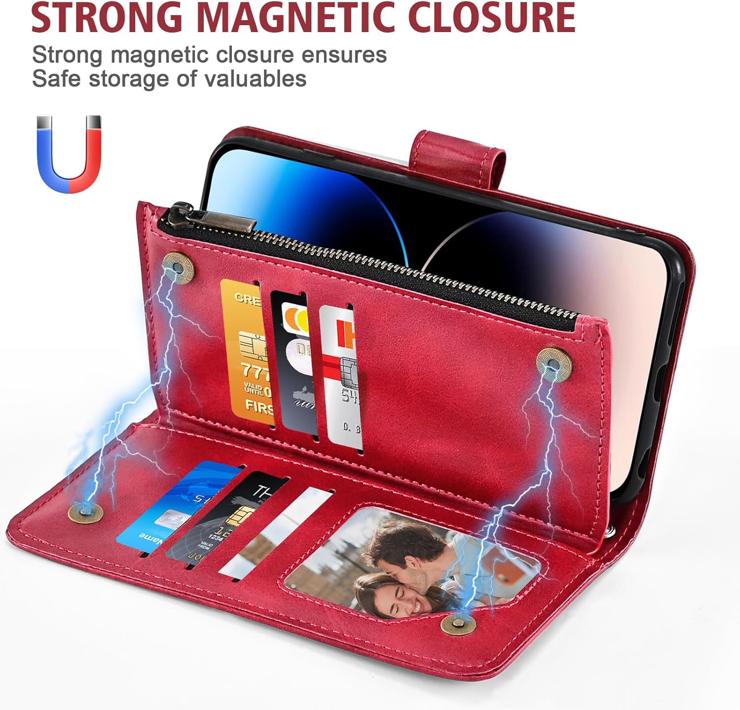 Wallet Case for Google Pixel 6 with Wrist Strap and Shoulder Strap PU Leather Flip Stylish 6 Card Holder Stand Cash Pocket Cell Accessories Slim Phone Cover for Pixel6 Pixle Six Women Men Red