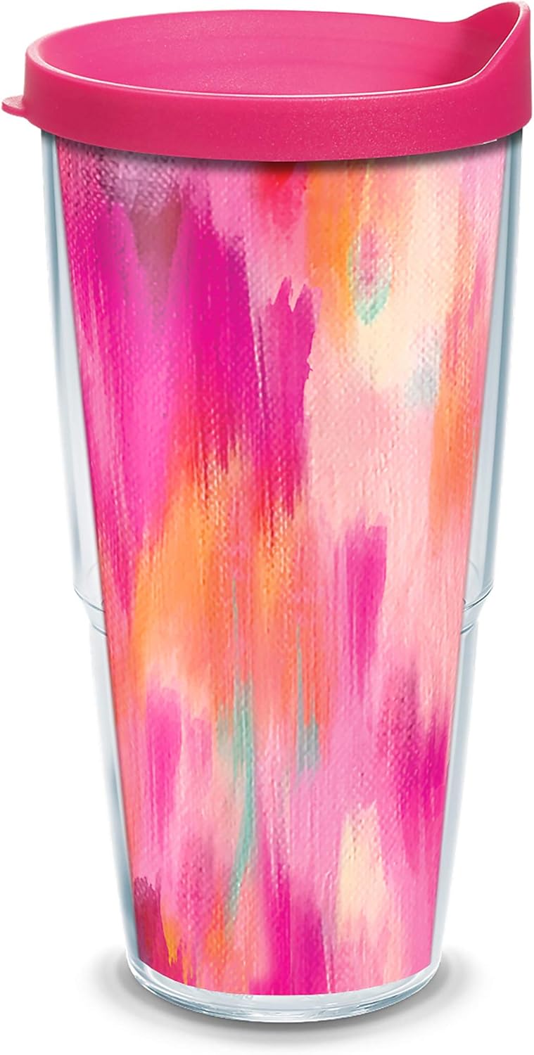 Tervis Etta Vee Pretty Pink Made in USA Double Walled Insulated Tumbler Travel Cup Keeps Drinks Cold & Hot, 24oz, Classic