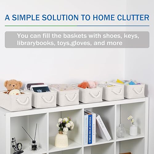 Vista 97 de Bidtakay Canastas pequeñas de almacenamiento de lona con asas [6 unidades] Contenedores de almacenamiento de tela azul marino de 11.8 x 7.8 x 5