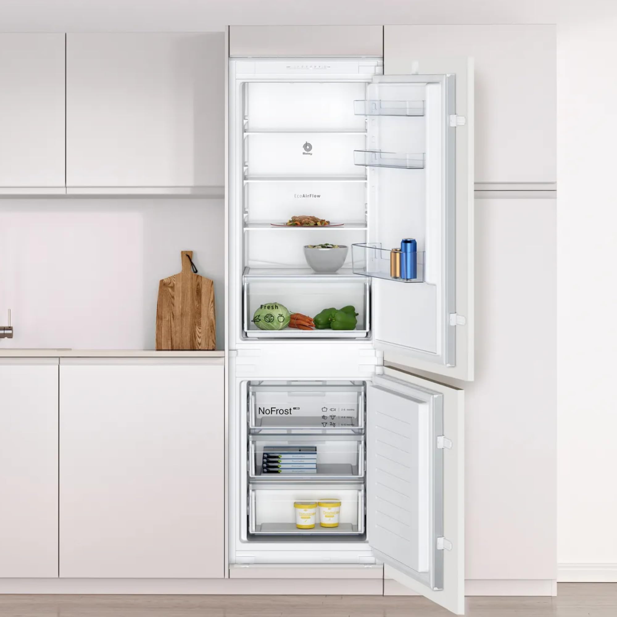 Balay - Frigorífico Combi Integrable, Puerta Deslizante, NoFrost, Cajón Fresh, 260 litros, 3KIE712F