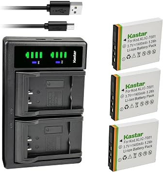Kastar 3-Pack Battery and LTD2 USB Charger Replacement for MEDION Life S47000, Life X47006, MD85416, MD85562, MD86063, MD86084, MD86288, MD86390, Polaroid T10035, T1031, T-1031, T-1035, T1232, T1234