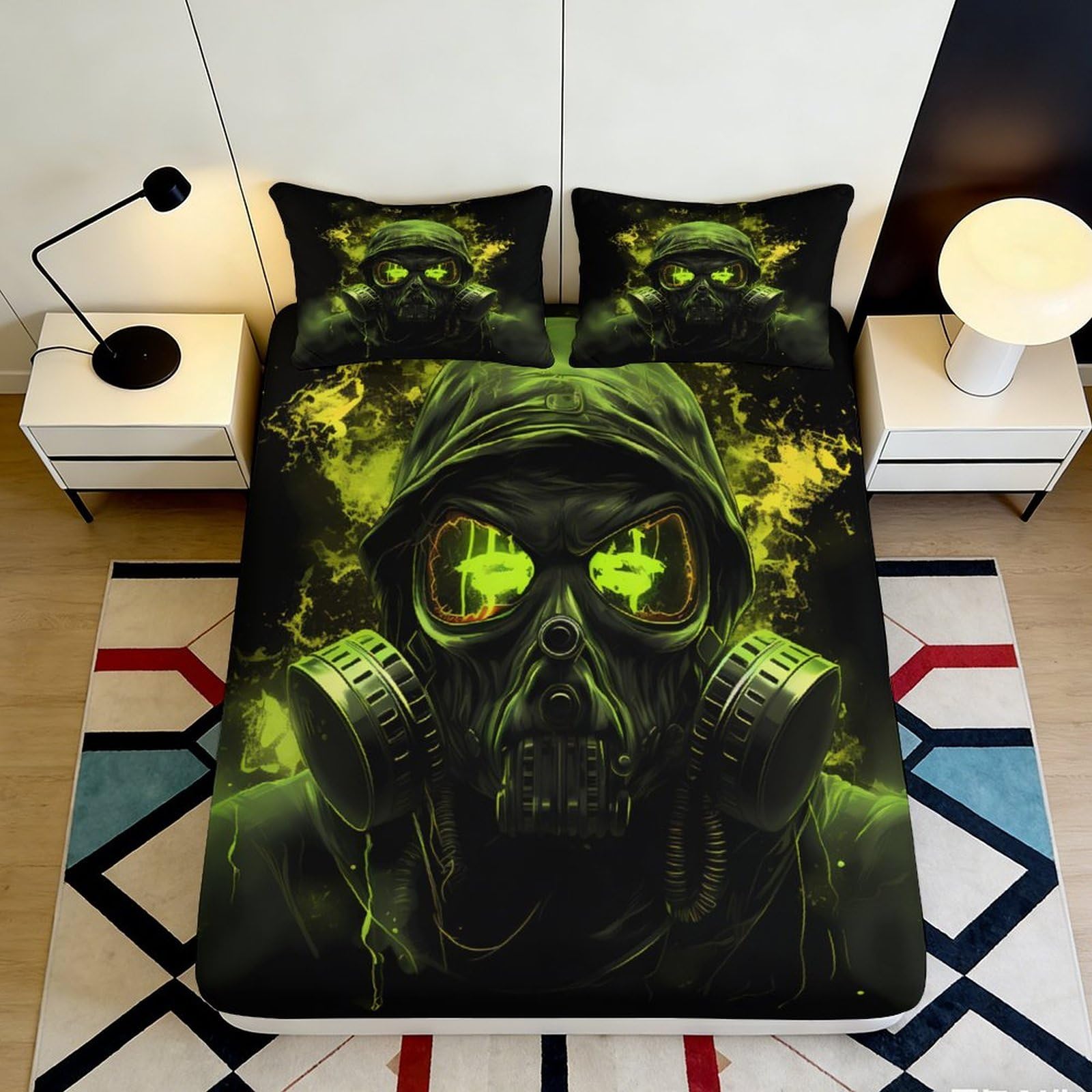 Wtorimpel Style-4 3D Printed Neon Mask Fitted Sheet Microfiber Deep Pocket Non-Slip Bedroom Bedding Neon Mask Mattress Fitted Cover Washable Home 140X200x25cm