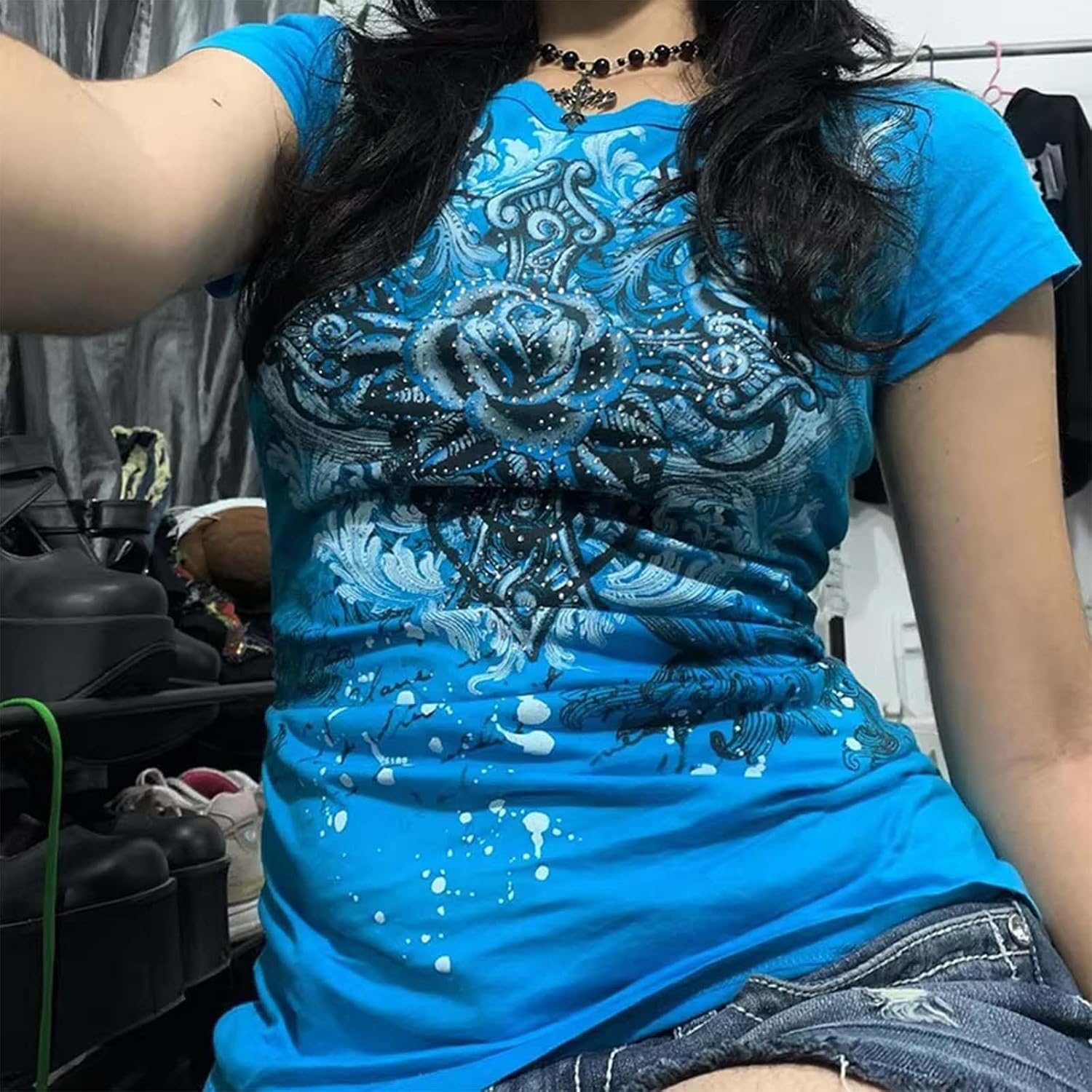Women Y2k Grunge Shirts Emo Clothes Teen Girls 2000s Skull Skeleton ...