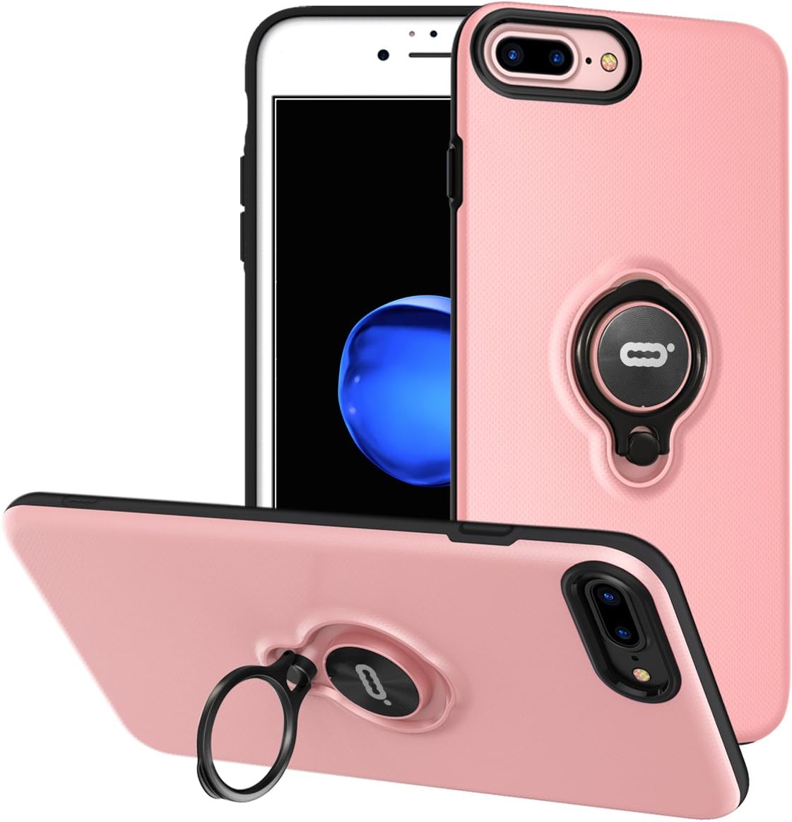 iPhone 8 Plus Case, iPhone 7 Plus Case with Ring Holder Kickstand, 360°Adjustable Ring Grip Stand Work with Magnetic Car Mount Anti-Fingerprint Slim Cover for Apple iPhone 8P 5.5 inch - Pink