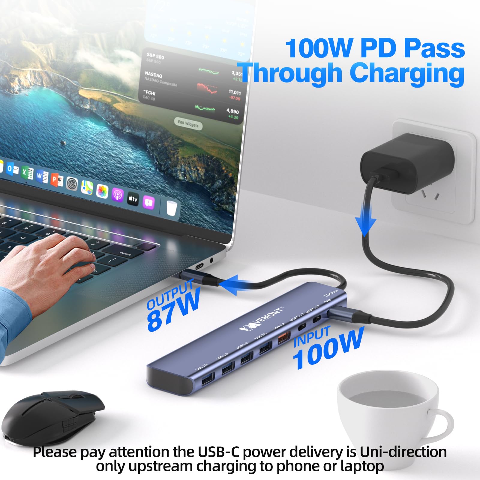 USB C Hub 10Gbps,VEMONT 7 en 1 Aluminio Hub USB 3.1/3.2 con 2 Puertos USB C 3.2 & USBA 3.2 & 4 Puertos USB A 3.0,100w PD Charging,USB C Splitter Compatible con MacBook/iPad/Laptop/Phones y más DIS