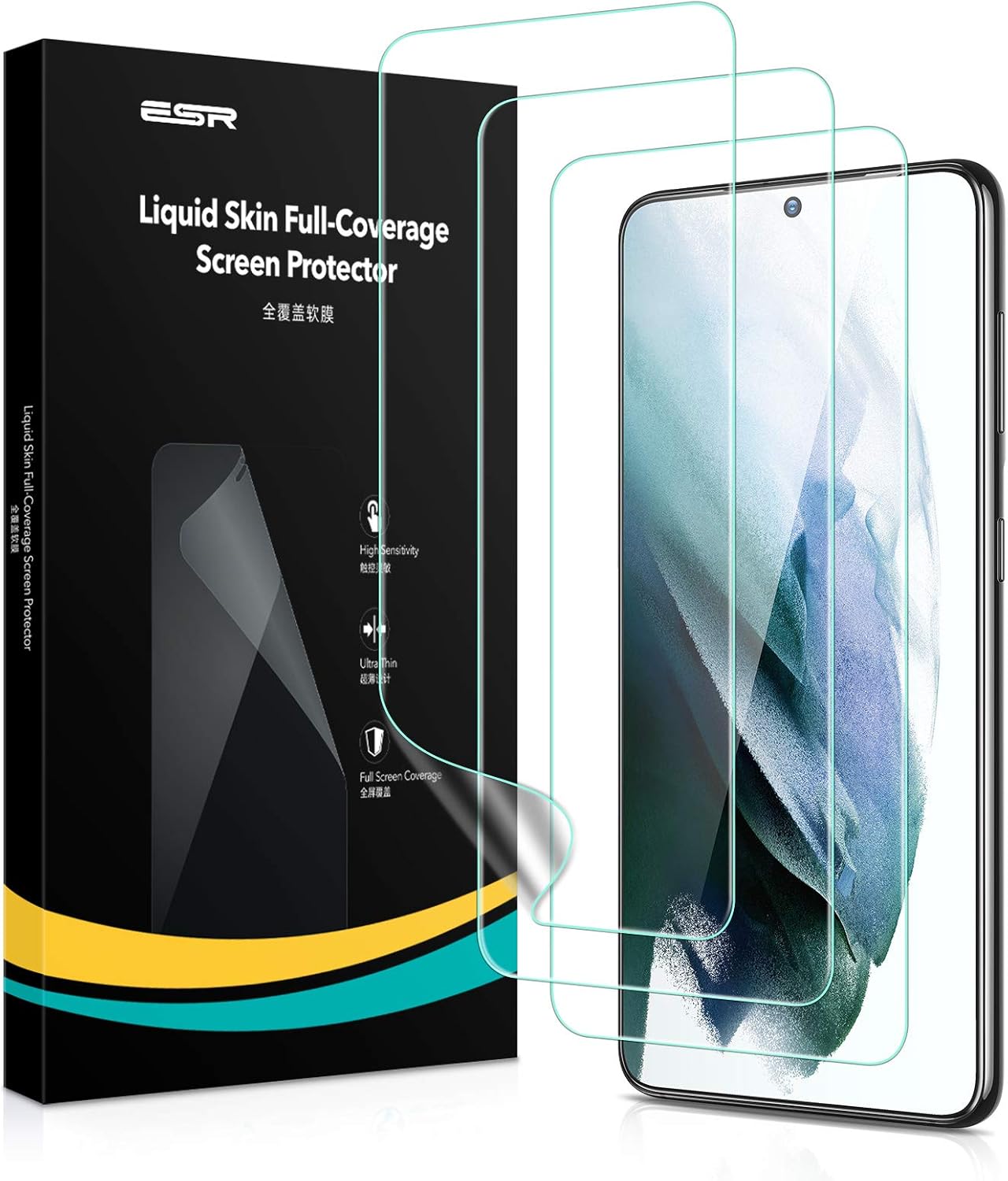 ESR [3 Pack] Liquid Skin Screen Protector Compatible with Samsung Galaxy S21 Plus 2021[Supports Fingerprint Sensor] [Full Coverage Polymer Film] [Includes Installation Kit]