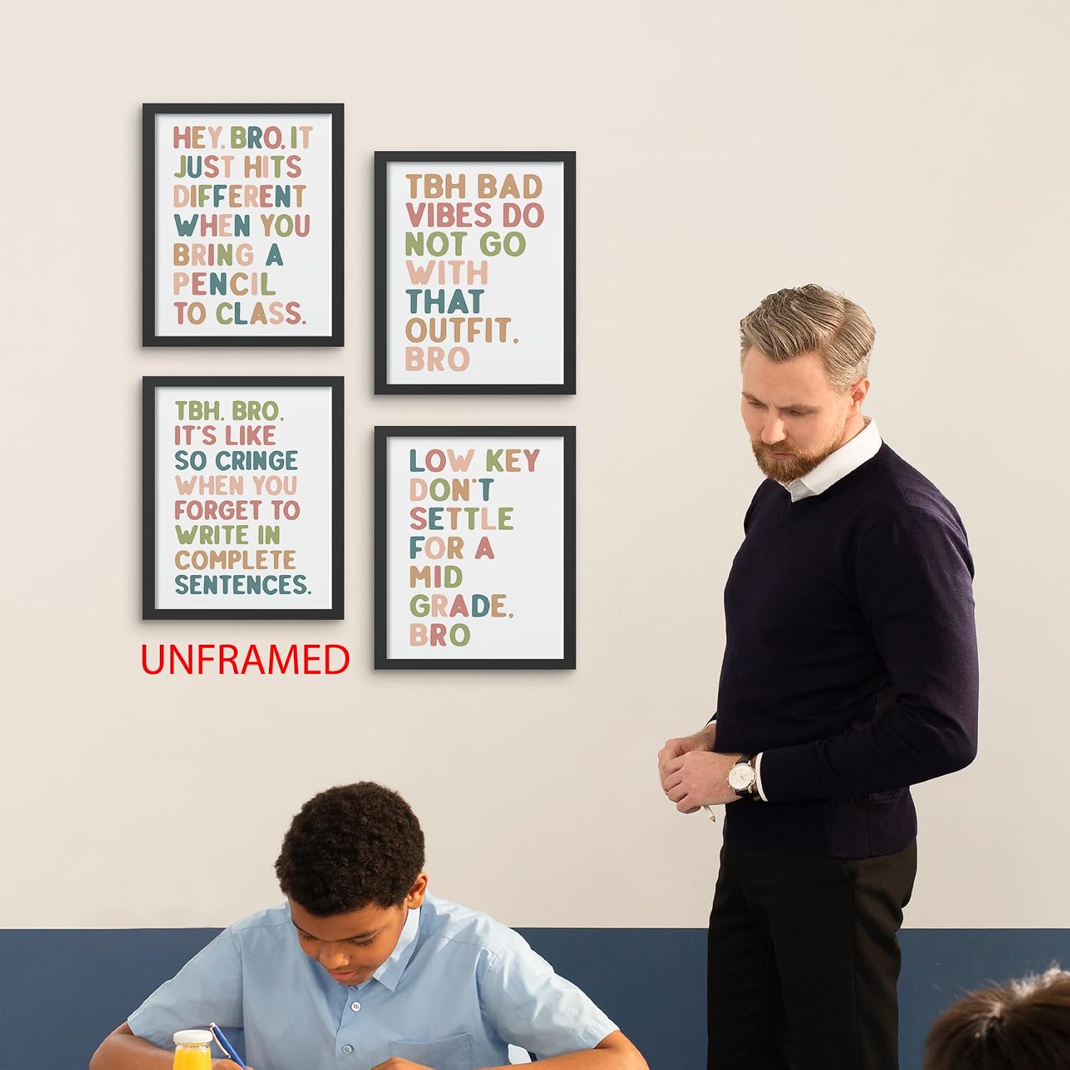 Hxlac Funny Classroom Wall Art Prints Set of 4, Middle High School Posters Wall Decor, Colourful Middle Classroom Decor, Funny Reading Room Wall Decor, 8x10 Inch Unframed image 3