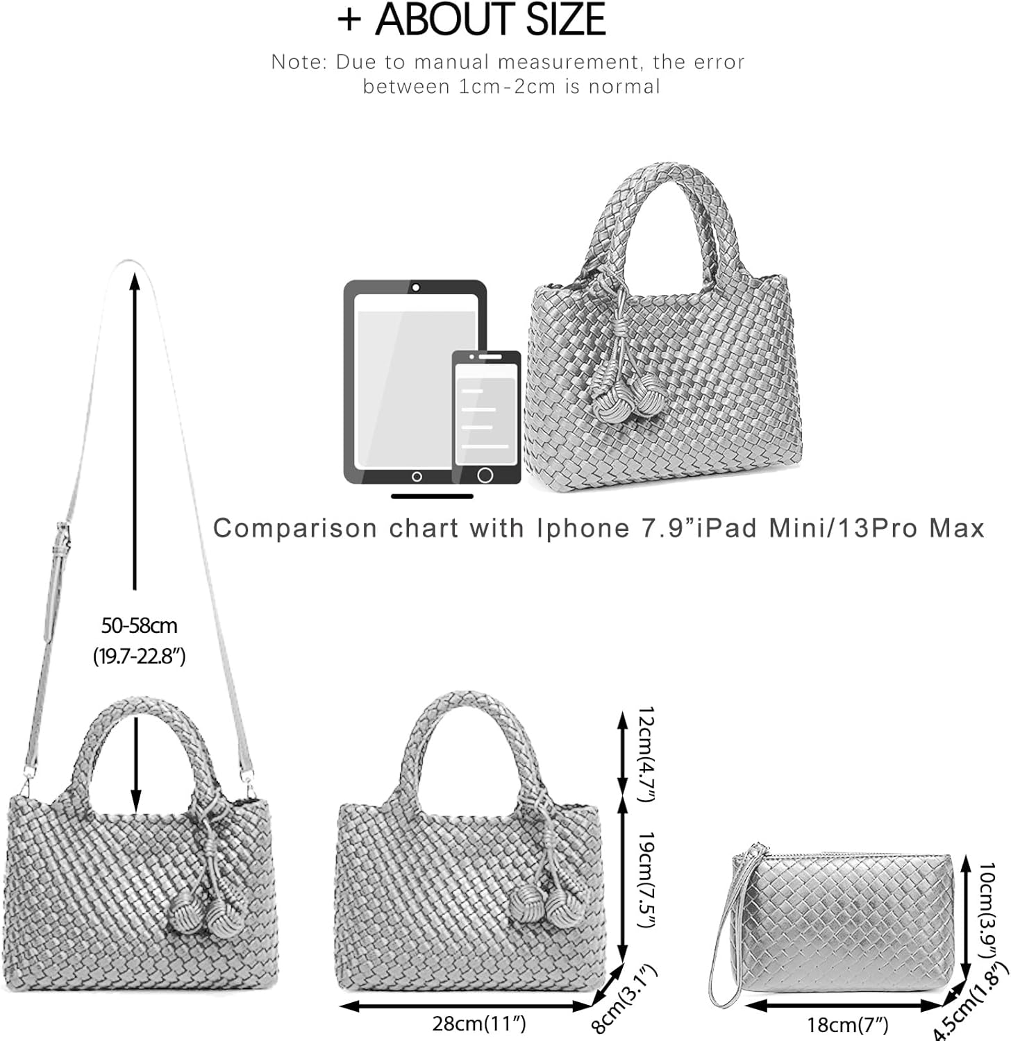 Woven Tote Bag for Women with Coin Purse, Foldable Chain Small Crossbody Handbags, Fashion Shoulder Bag, Hobo Satchel