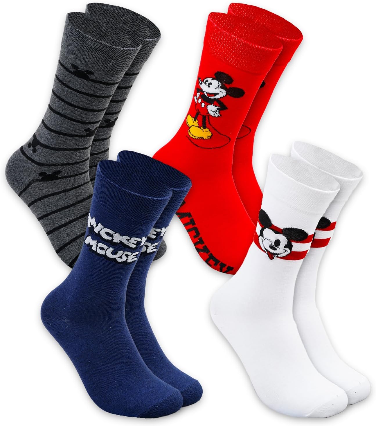 Disney Mickey Mouse Socks for Men - Mickey Mouse Apparel Bundle with 4 Pairs of Mickey Mouse Crew Socks Size 6-12 Plus Stickers, More| Mickey Crew Socks for Adults - Image 2