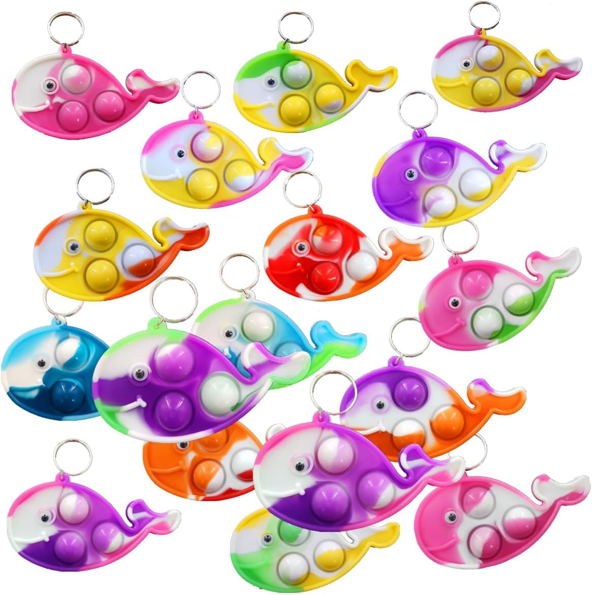100 Packs Bulk Whale Mini pop Fidget Backpack Keychain，Sea Animal Supplies,Birthday Party Favors,summer Students Bubble Prize gifts boy and Little Girl,Kids