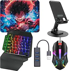 Kit Mobilador Gamer Com Teclado One Hand Rgb + Mouse Óptico 1600dpi + Pad Speed Estampado + Hub Usb (TIPO C)