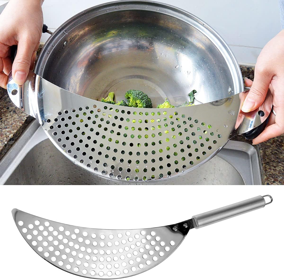 Hand-held stainless steel pasta drainer 1 Pcs