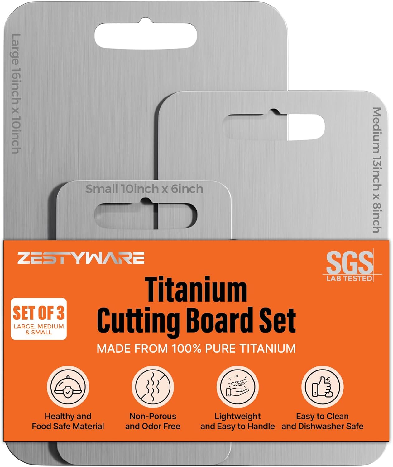 Titanium Cutting Board Set of 3, SGS Lab Tested, 100% Pure Titanium Cutting Boards for Kitchen, Double-Sided Chopping Board, Non-Toxic Material, Dishwasher & Food Grade Safe