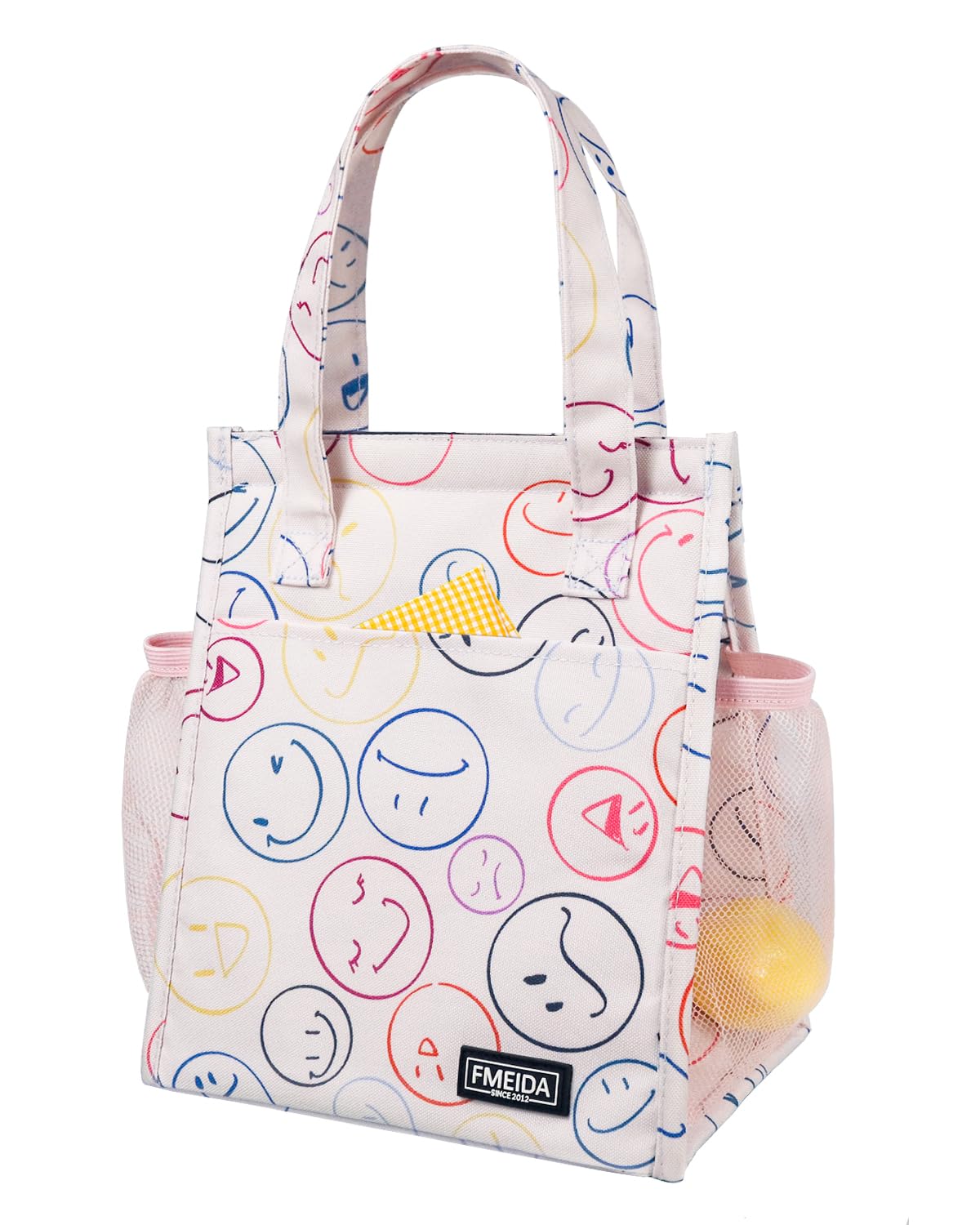 Fmeida Insulated Lunch Bag, Small Cooler Box, Lightweight Reusable Thermal Lunch Bags for Work School, Office, Picnic (Smile Face)