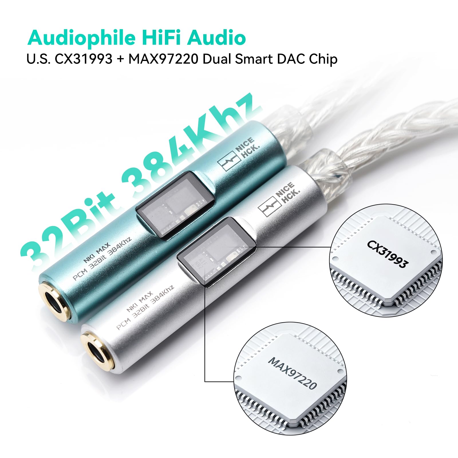 NICEHCK NK1 MAX Mint Green Type-C to 3.5mm Dual Chip HiFi DAC
