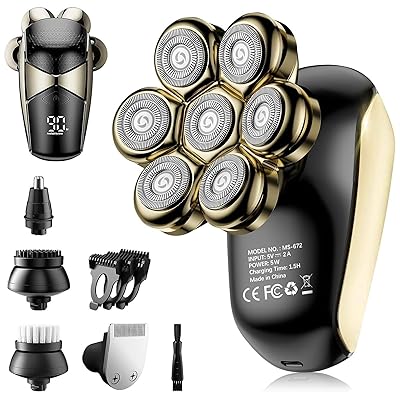 Head Shavers for Bald Men: 5-in-1 Electric Razor - IPX7 Waterproof Shaving Grooming Kit for Balder - Turbo Speed & Precision Blades (Gold)