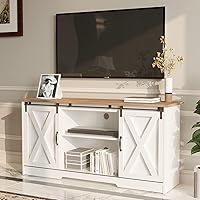 Vista 4 de 4 EVER WINNER Soporte de TV para TV de 65 pulgadas para sala de estar, soporte de TV moderno estilo granja con puerta de granero con gabinetes