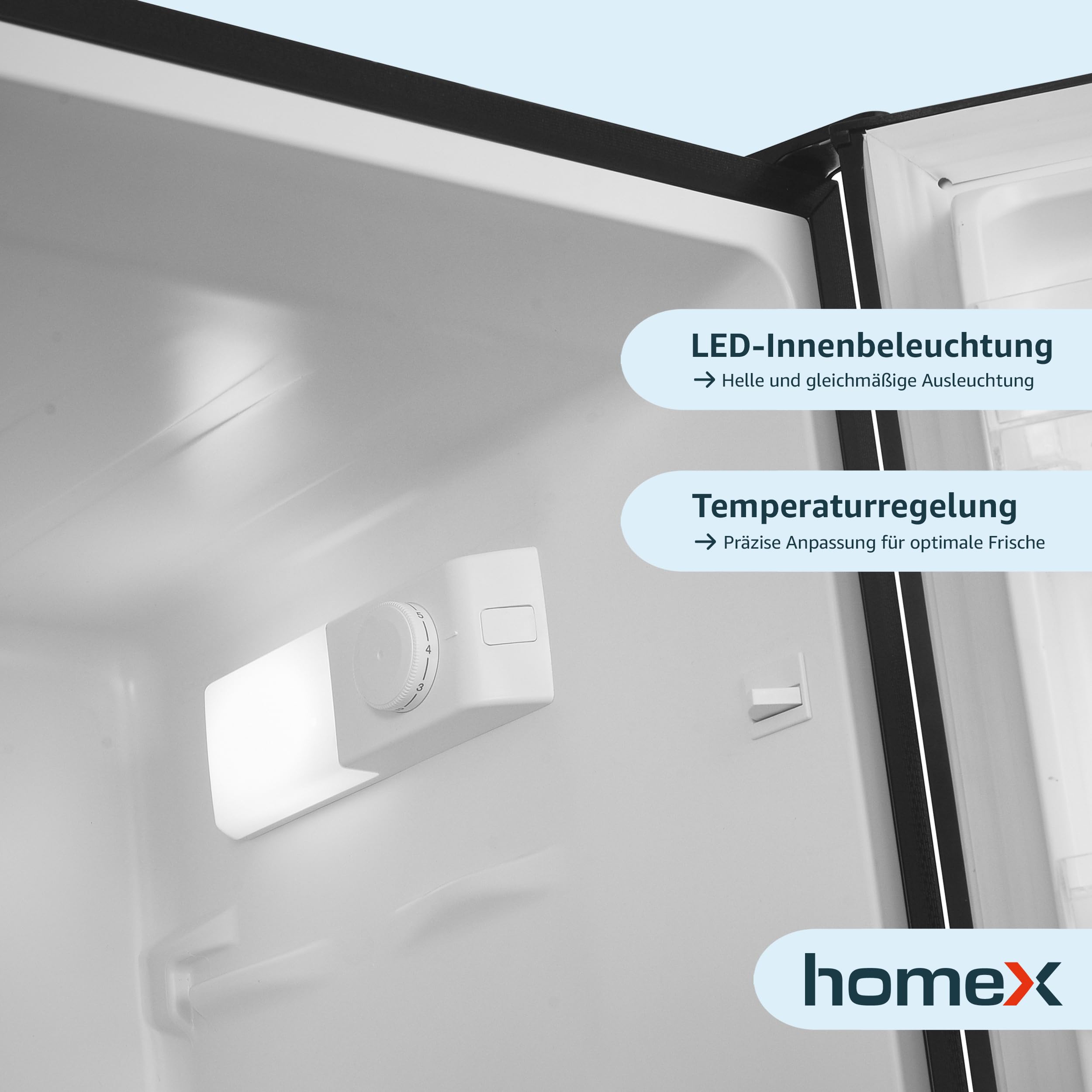 homeX Kühlschrank mit Gefrierfach | Kühl Gefrierkombination freistehend | 173 Liter Nutzinhalt | 4-Sterne Gefrieren | Höhe 142,5 cm | Leise 40 dB | Große Kühlgefrierkombi schwarz | CFS1110-B