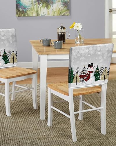 Vista 90 de Fundas para sillas navideñas de muñeco de nieve negro, 4 piezas, fundas traseras de comedor, fundas para árbol de Navidad, protectores extraíbles