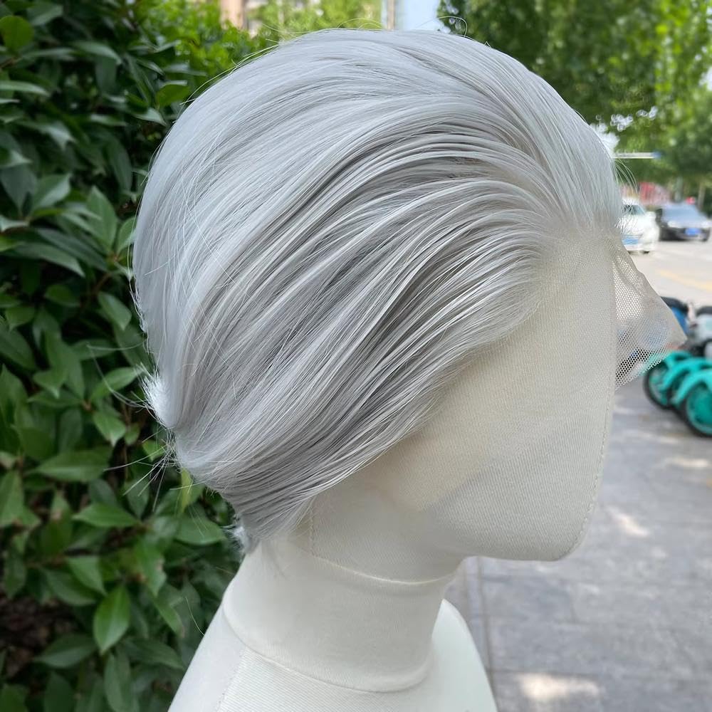 Haarpflege Splittergraue Kurze Bob-Schnitt-Lace-Front-Perücken Für Frauen Cosplay-Perücken Für Männer Hellgraue Klebefreie 13x4-Lace-Front-Perücken