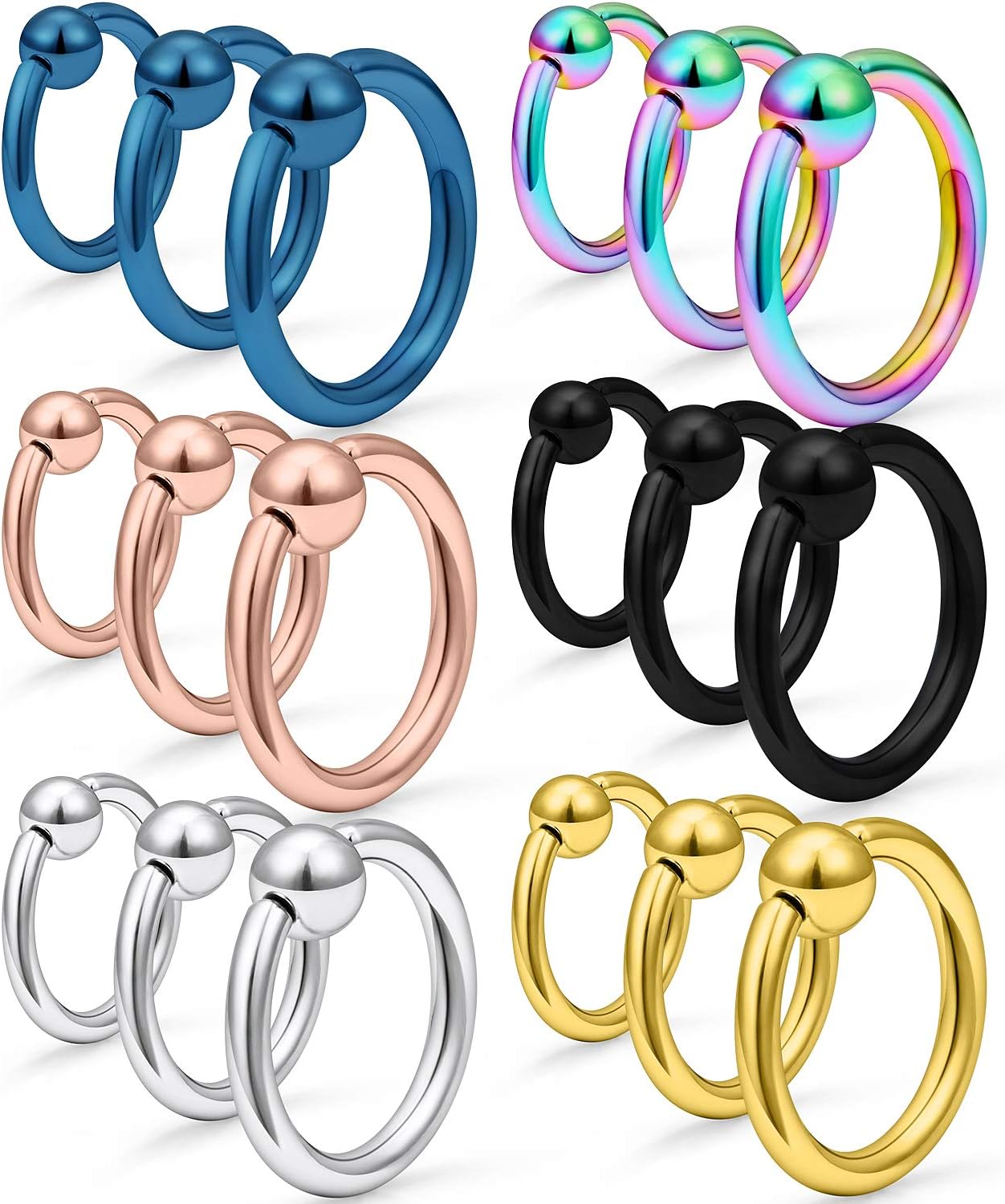 SCERRING 14G Captive Bead Piercing Ring Stainless Steel Nose Septum Tragus Helix Nipple Belly Lip Eyebrow Hoop Rings Piercing Jewelry for Women Men 8-16mm 18-36PCS