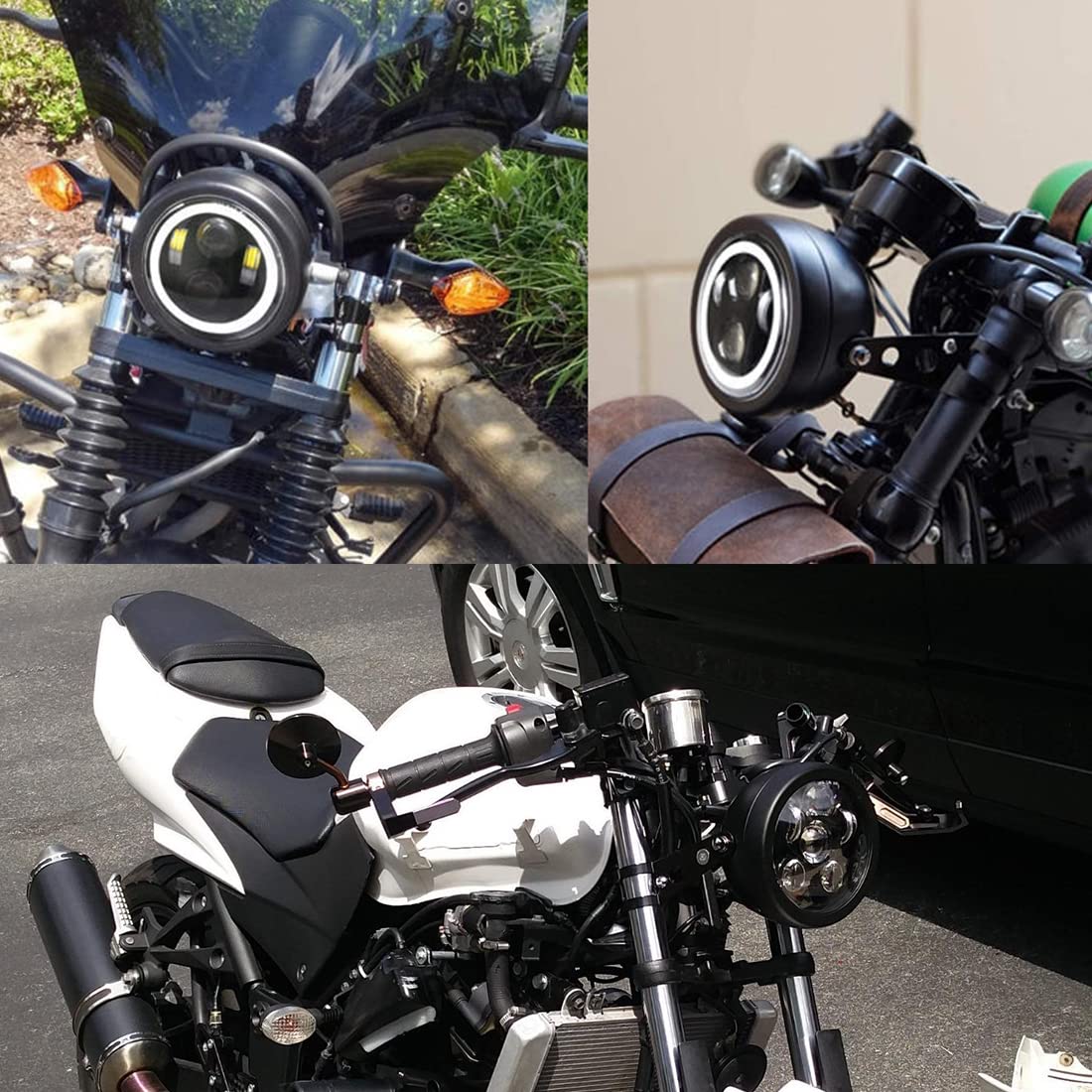 5 3/4 5.75 pouces Led phares logement seau compatible avec moto Harley-Davidson(noir)