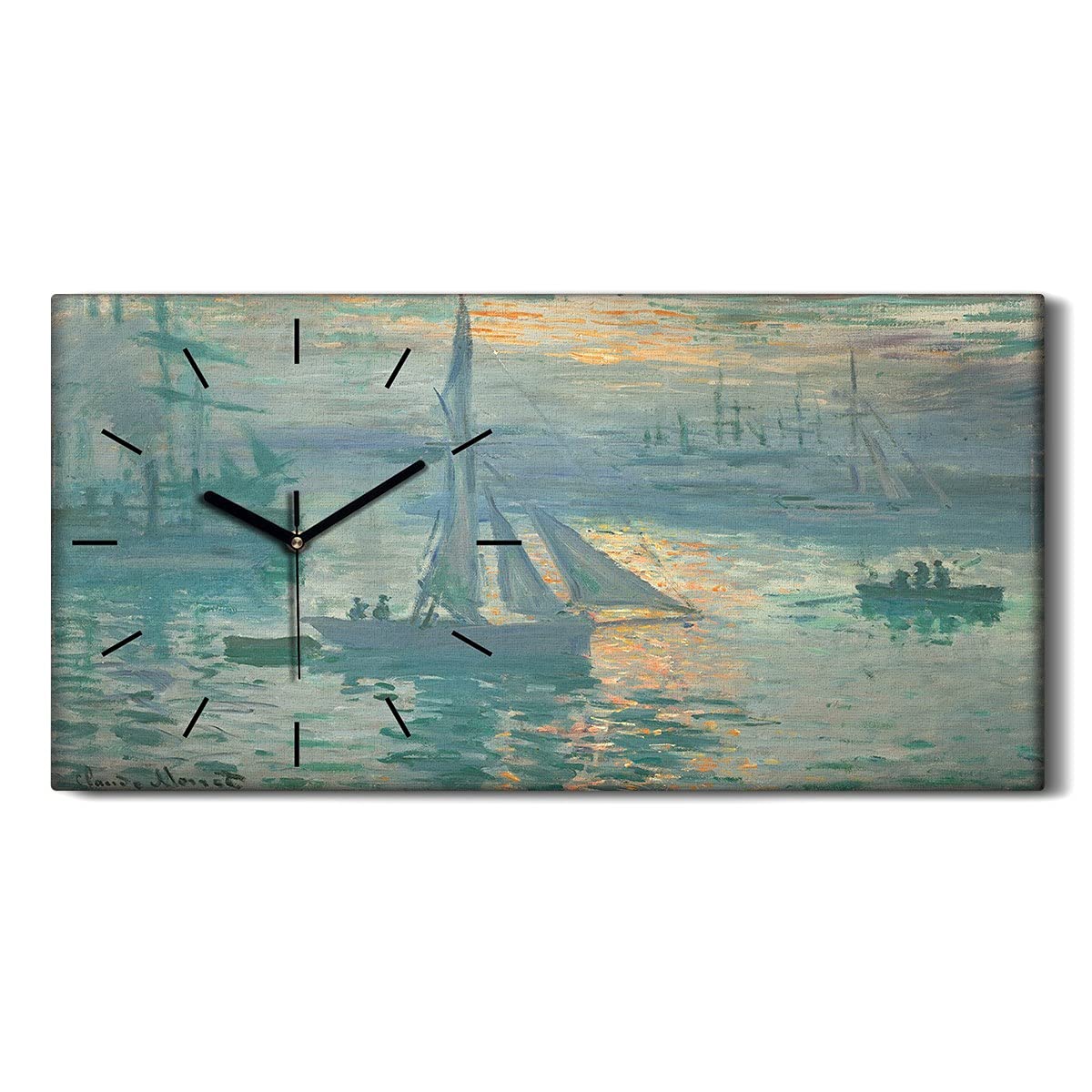 Horloge sur Toile Salon Silencieuse Image Mer Sunrise Décoration Chambre Apaisante