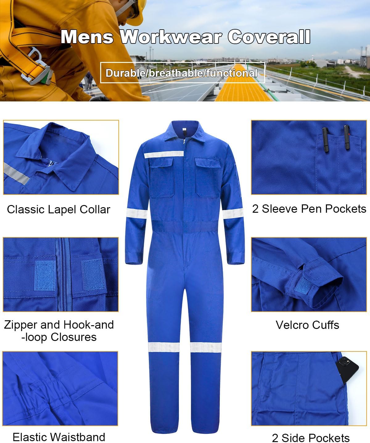 Mens Workwear Coveralls Work Mechanic Jumpsuits Long Sleeve Coverall Work Wear Multi Pockets - Image 4