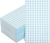 Vista 1 de WDF Paquete de 150 servilletas de papel azul bebé, 3 capas, desechables, color azul y blanco, servilletas de cena de invitados de papel para baño