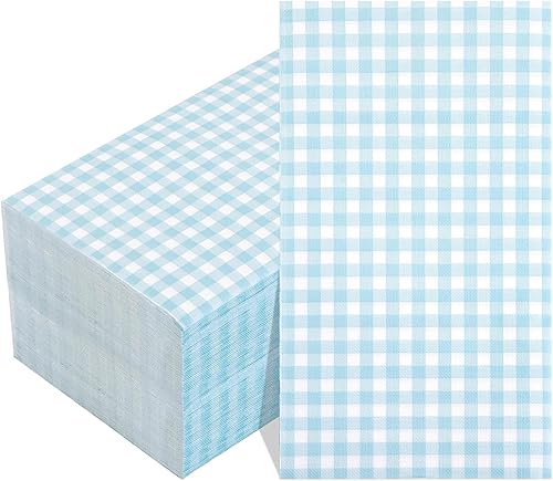 WDF Paquete de 150 servilletas de papel azul bebé, 3 capas, desechables, color azul y blanco, servilletas de cena de invitados de papel para baño