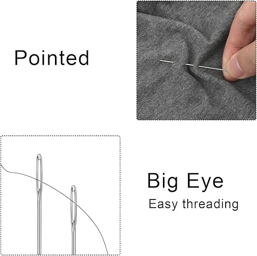 Miniatura 3 de 30 agujas de coser grandes para ojos, 6 tamaños, agujas de bordar, agujas de hilo con estuche de aguja de madera, aguja de lana de acero inoxidable