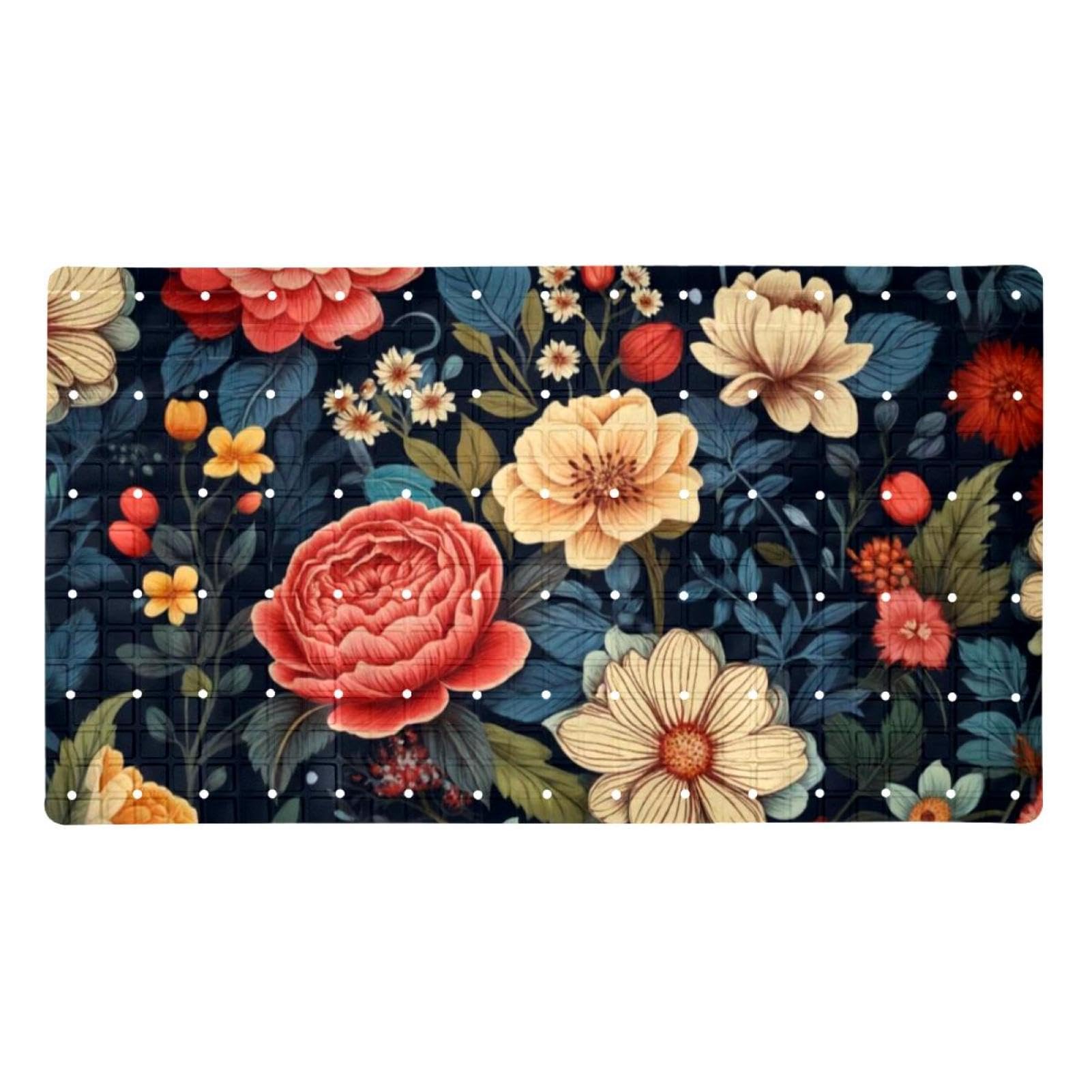 Tapis de bain pour femmes et famille au motif floral pour baignoire XL