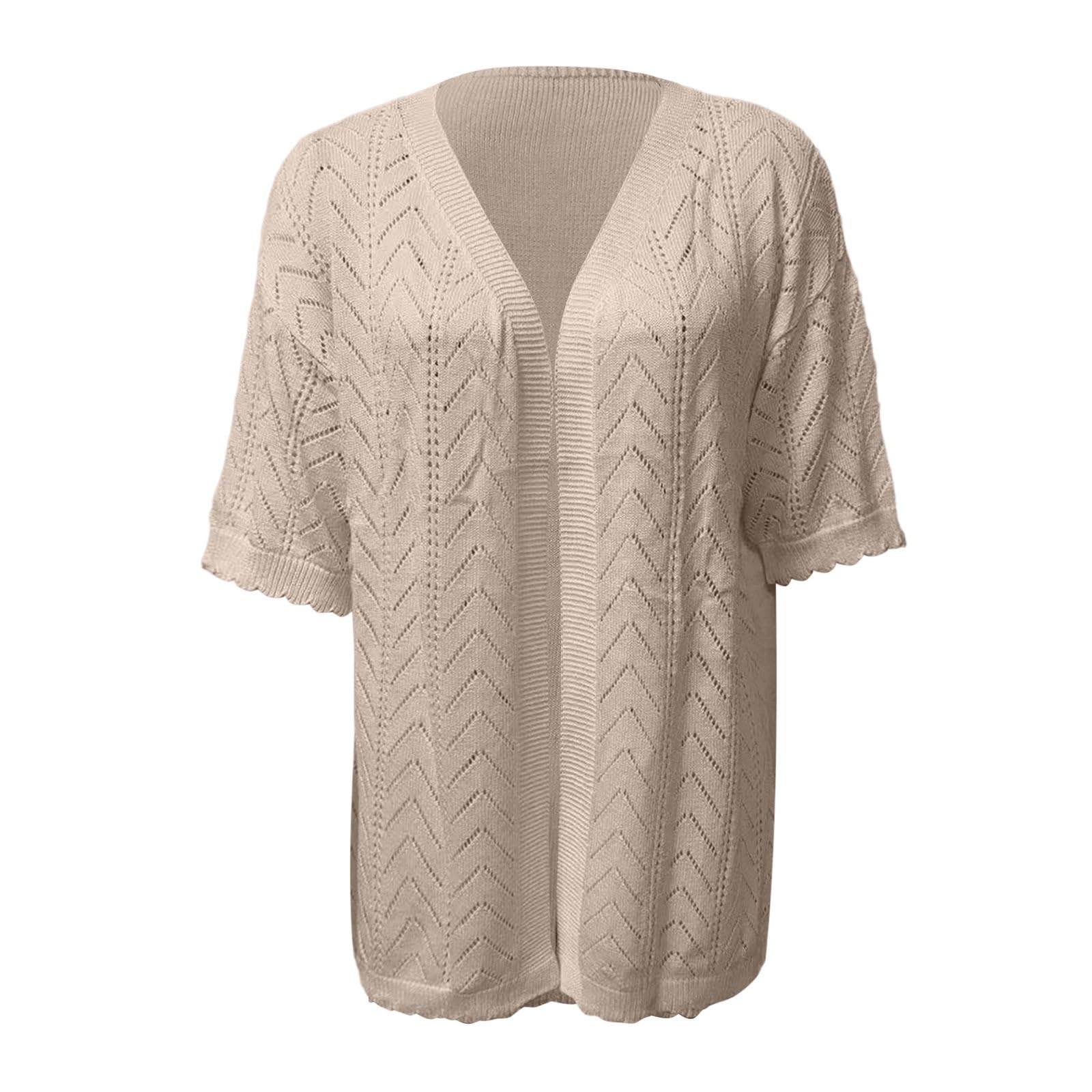 Copricostume Donna Mare Elegante Cardigan Estivo a Maniche Corte in Stile Boho Leggero Maglia per da Spiaggia Senza Tasche e Cuciture evidenti Bikini