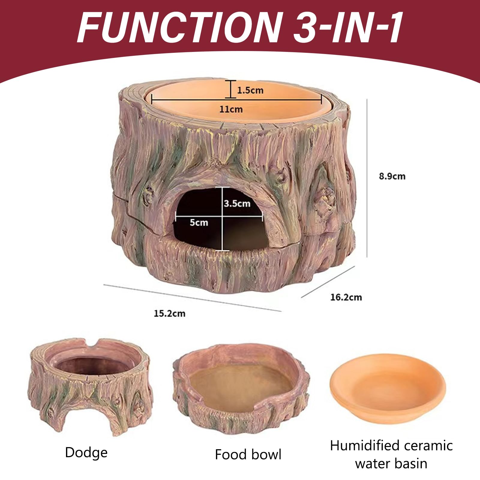 3 in 1 Rettile Hide Cave Reptile Shelter, Grotta 3 in 1 per Rettili, Grotte Lucertola Geco, Nascondere di rettili per Acquario, Casa, Studio, Piccoli Rettilis, Drago Barbuto, Geco Leopardo, Lucertola