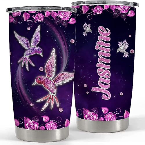 Vaso personalizado para pájaros con tapa, 20 onzas o 30 onzas con nombre personalizado, de acero inoxidable con doble pared aislada al vacío, taza