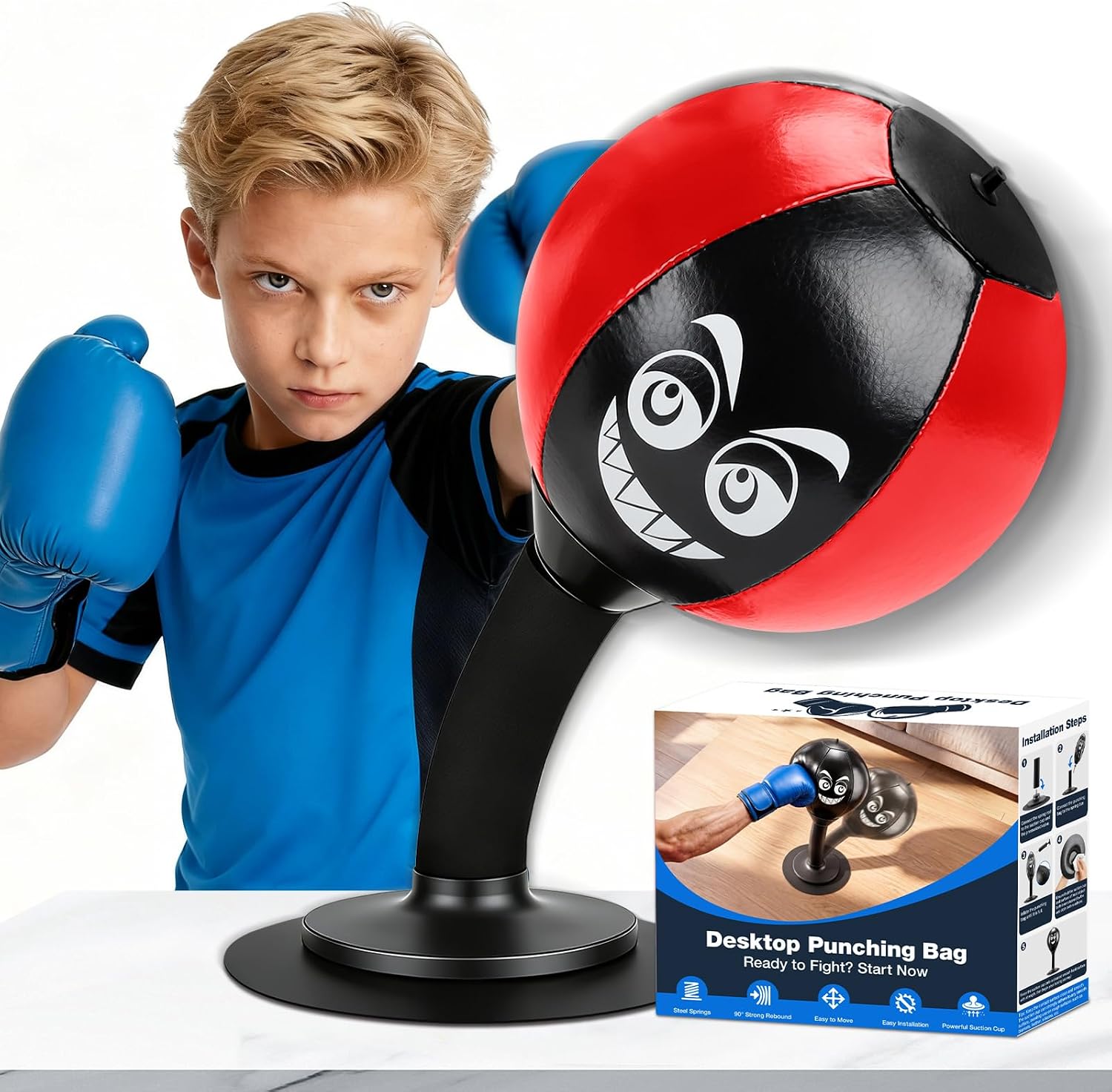 Desktop Punching Bag with Suction Cup Design, Stress Relief Tool for Anytime Use, Tabletop Boxing Ball for Office & Home, Fun Gift Suitable for All Ages
