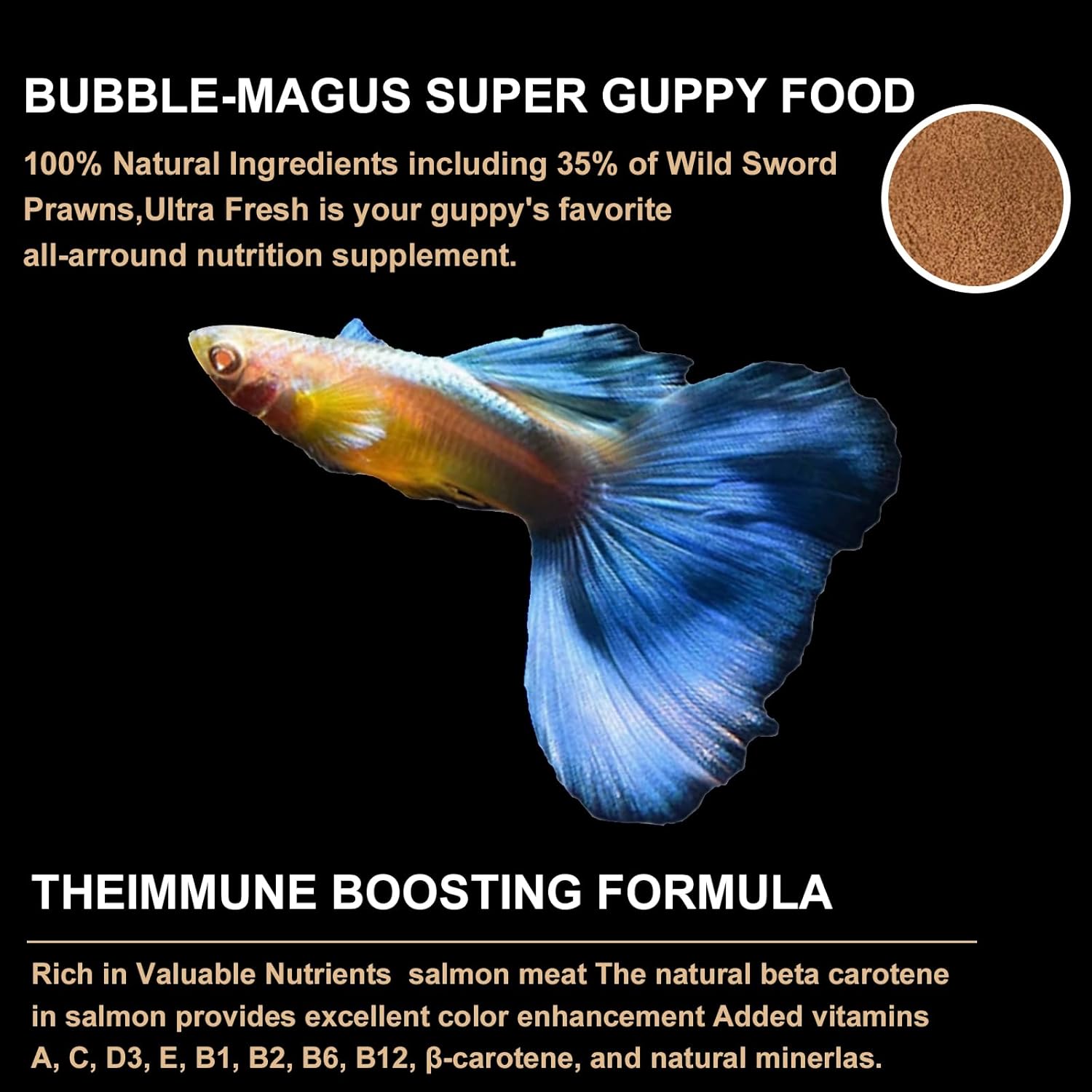 Bubble Magus Royal Guppy Mignon Pellet, All Natural Guppy Food, Sword Prawns, Spirulina, Highly Nutritious, for Cleaner Water and More Vibrant Color (2 Ounce)
