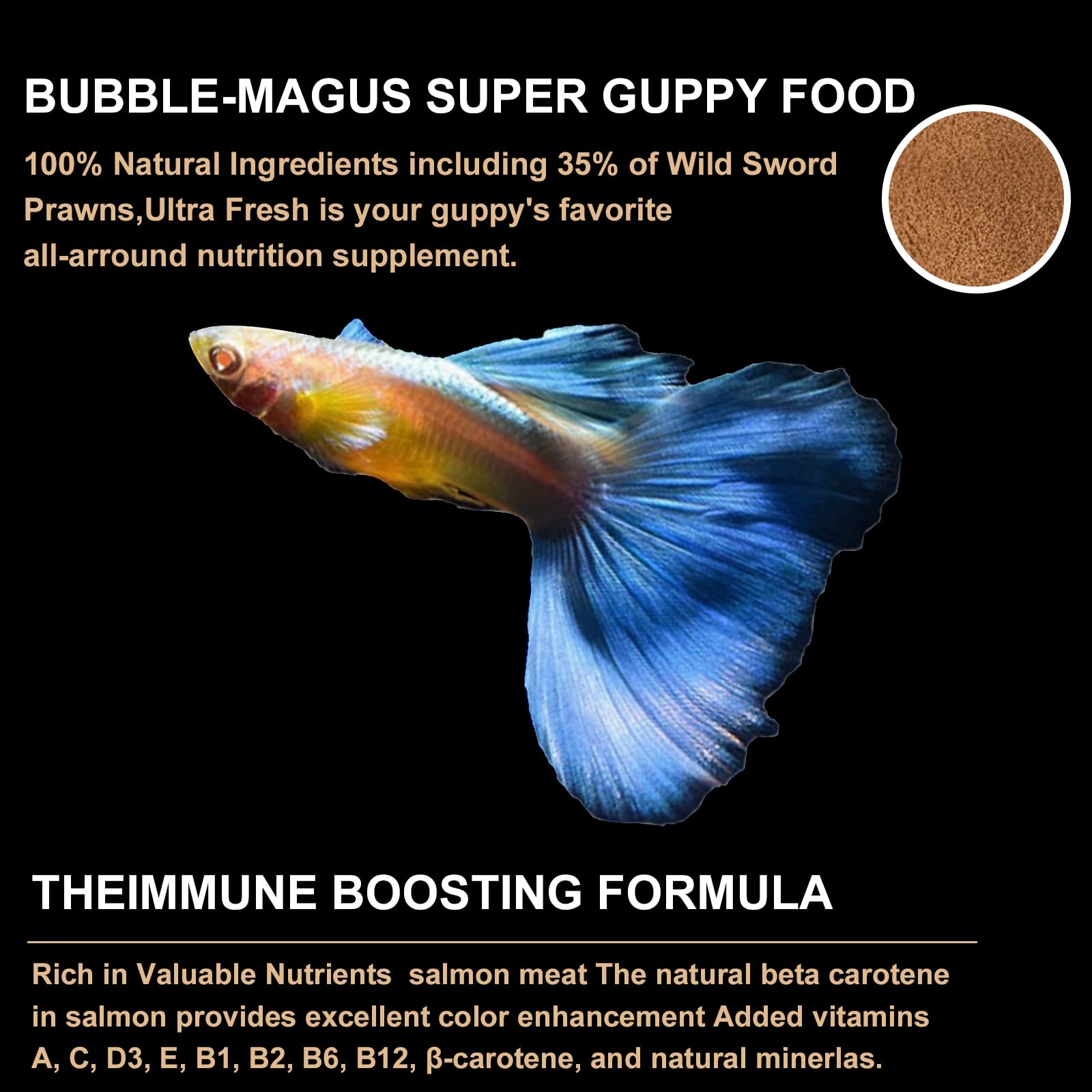 Bubble Magus Royal Guppy Mignon Pellet, All Natural Guppy Food, Sword Prawns, Spirulina, Highly Nutritious, for Cleaner Water and More Vibrant Color (2 Ounce)