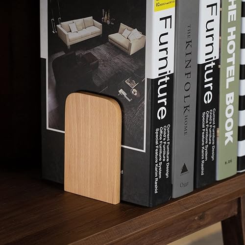 Miniatura 3 de Muso Wood Extremos para libros para estantes, sujetalibros antideslizantes, soporte de madera resistente para libros y películas (Haya, 1 par)