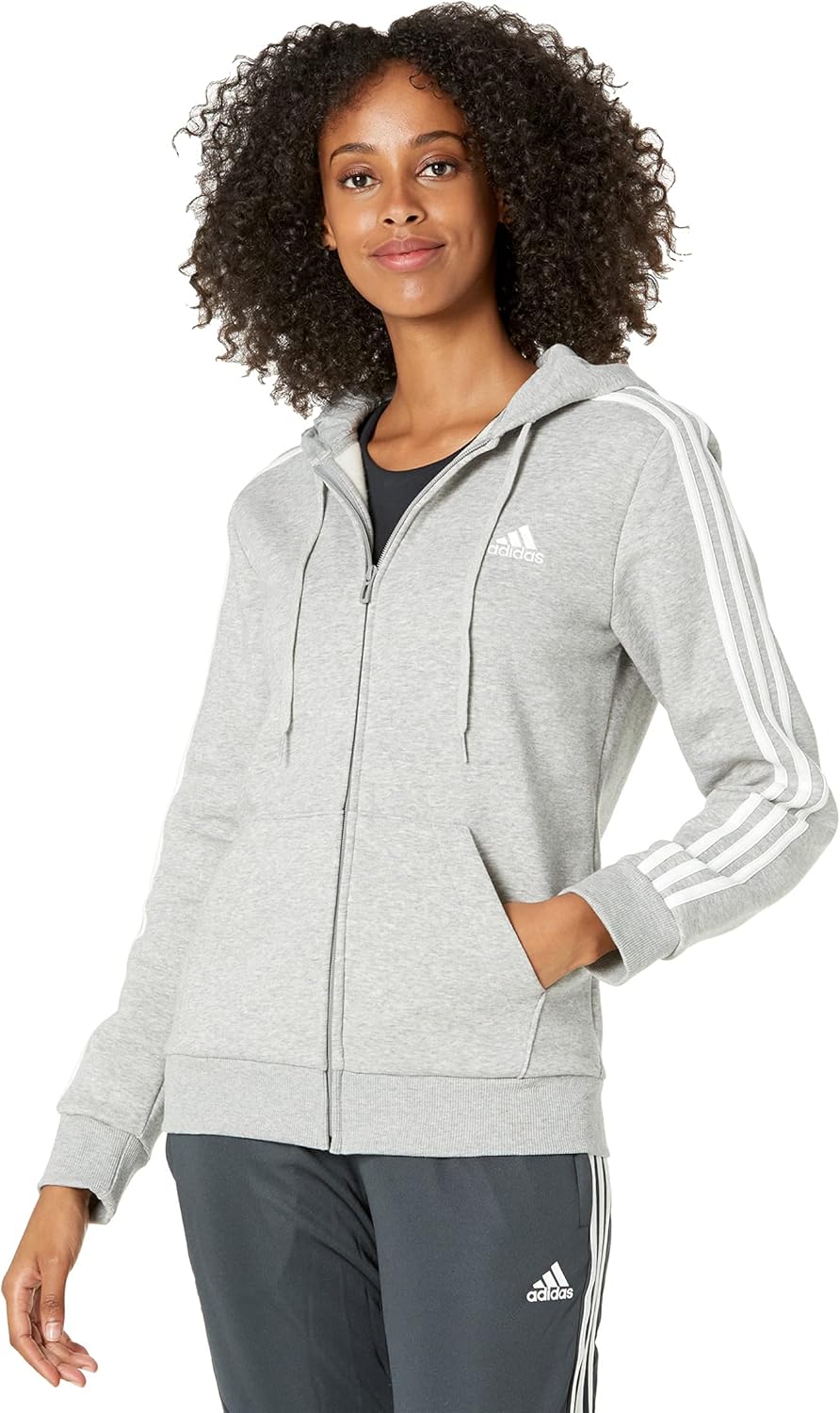 adidas womens Essentials Fleece 3-stripes Full-zip HoodieJacket