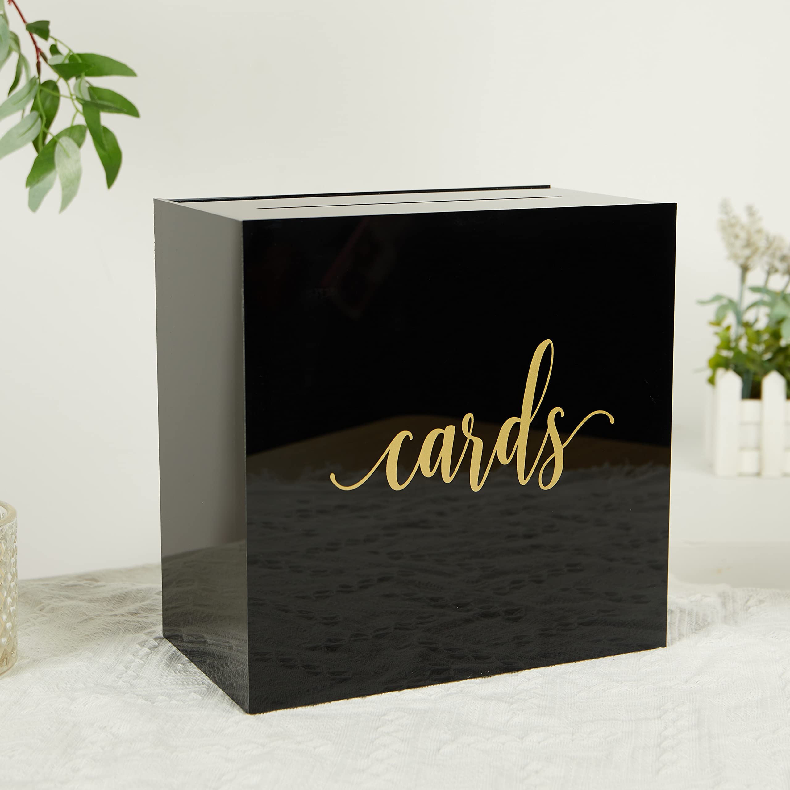 WHSLILR 10” Acrylic Card Box - Wedding Card Box for Reception, Birthday, Party, Money Box, Wishing Well, Graduation Party, Elegant Large Clear Card Box-ACB001-Black