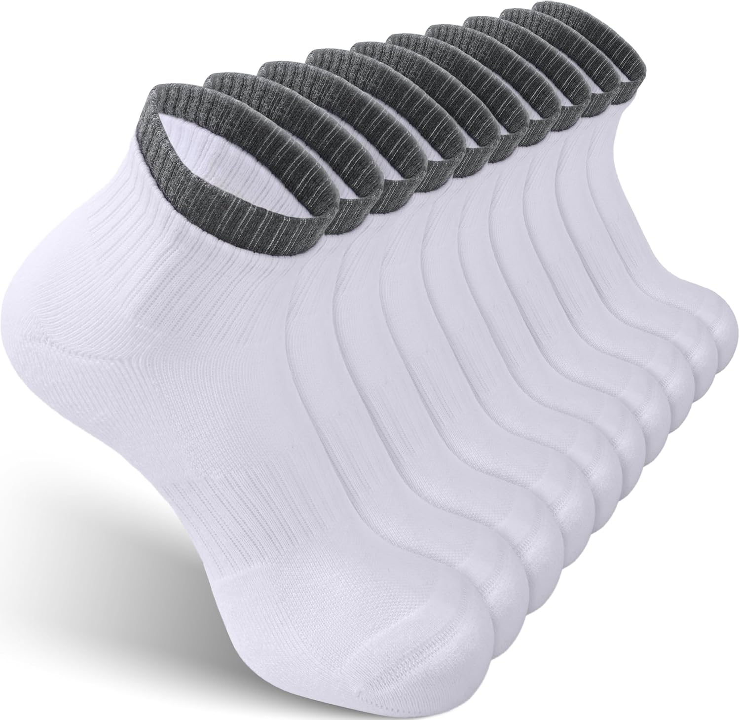 Men's Ankle Socks Cushioned Quarter Athletic Running Socks for Men 5 Pack 9-12 White