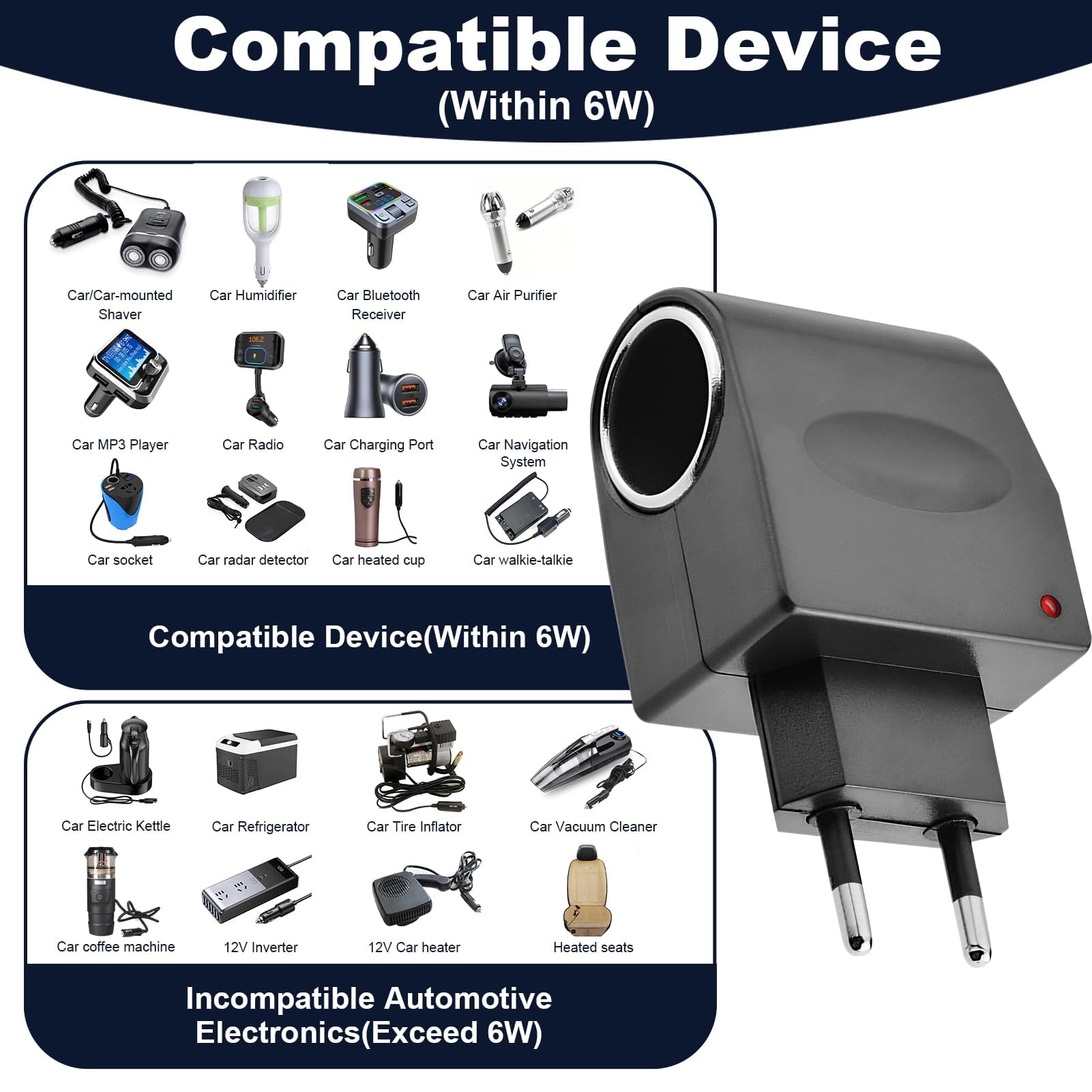 Adattatore 220V A 12V 500mA - Convertitore CA/CC Per Auto, Con Spina Europea, Per GPS, Dashcam, Mini Frigoriferi E Dispositivi 12V (6W Max)