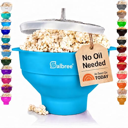 The Original Salbree Microwave Popcorn Popper Machine, Silicone Popcorn Maker, Collapsible Microwavable Bowl – Hot Air Popper – No Oil Required – The Most Colors Available (Turquoise)