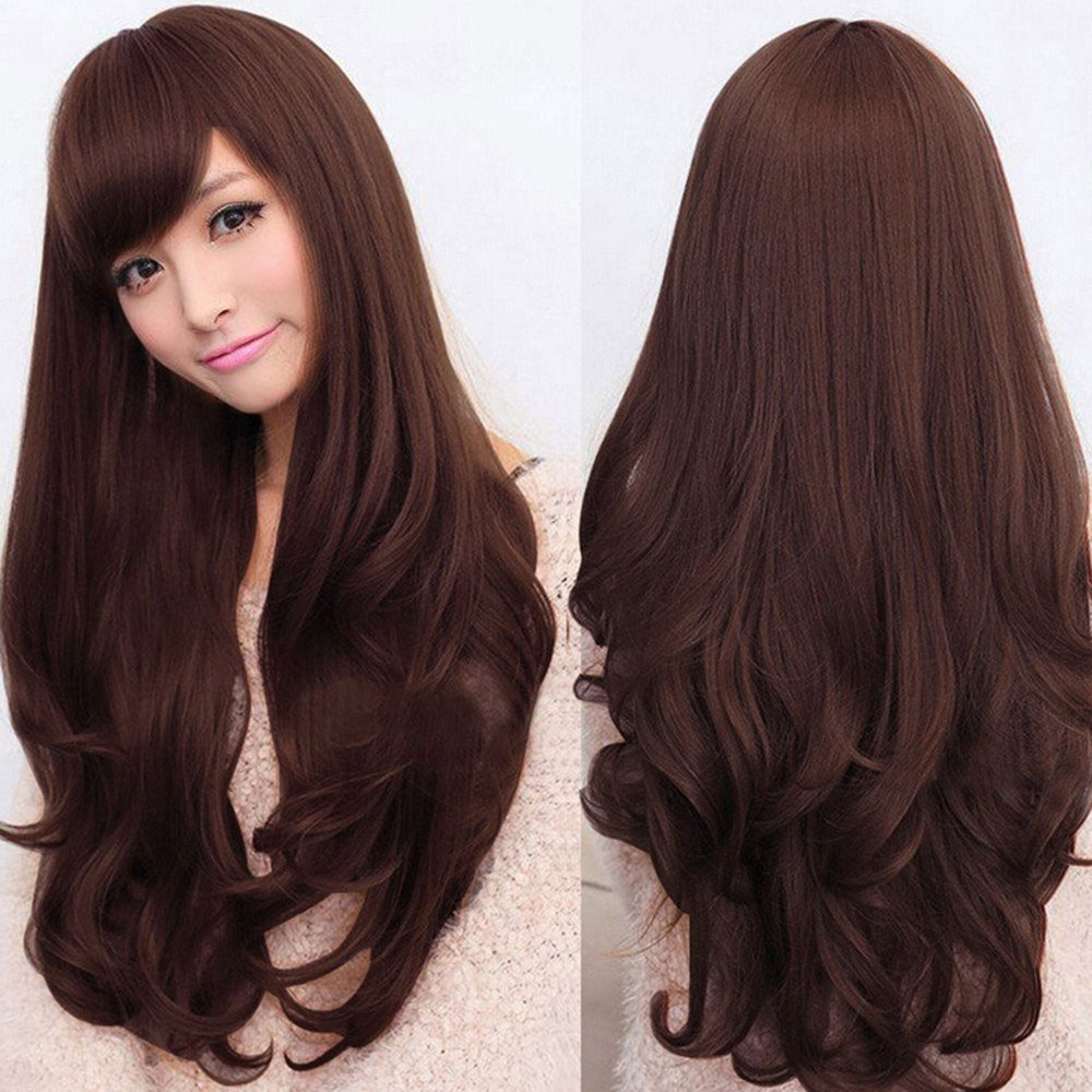 Gemini_mallWomens Lady Long Curly Wavy Hair Full Wigs Cosplay Party Lolita Wig Dark Brown