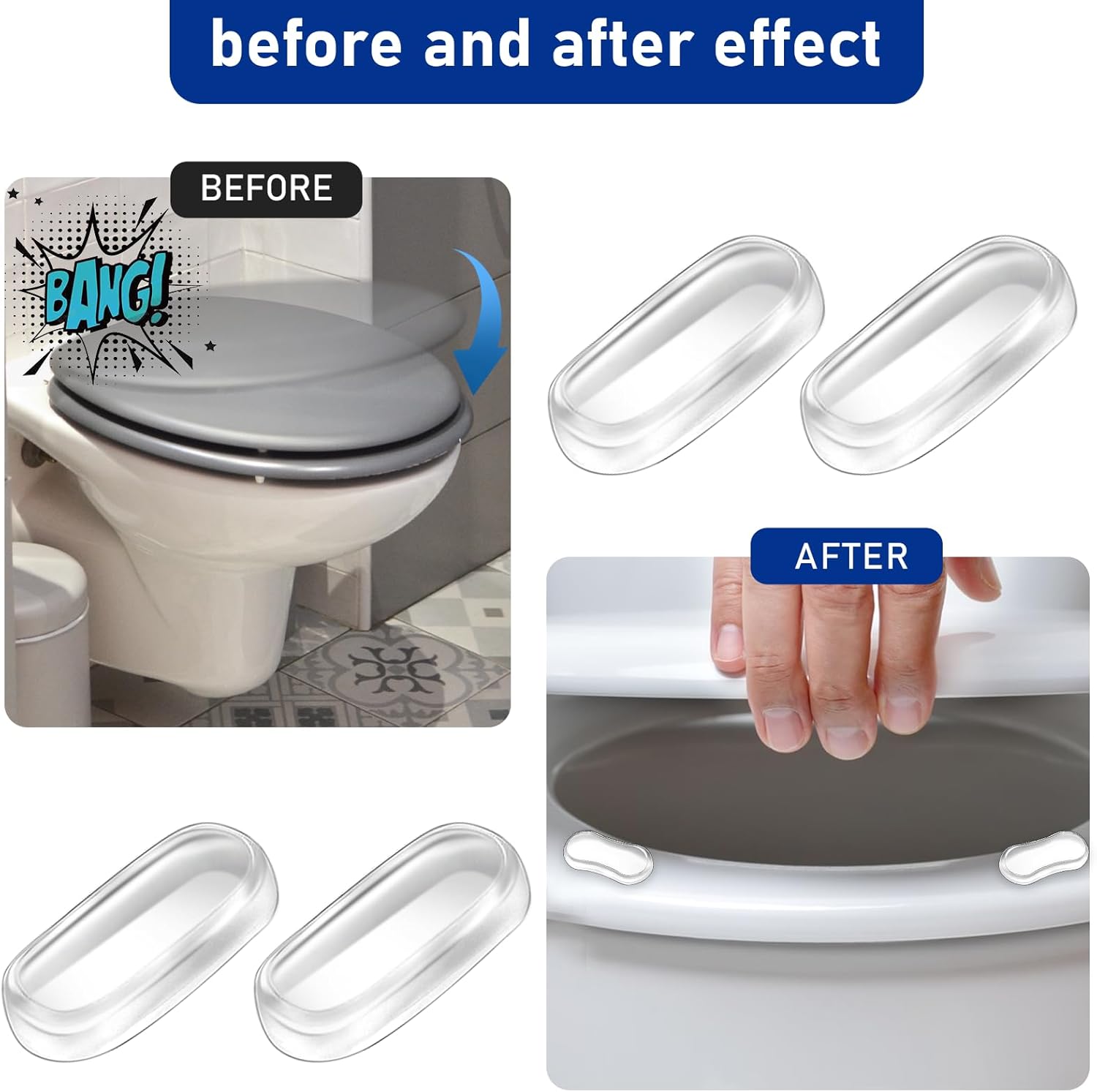 20Pcs Toilet Seat Bumper Transparent 2 sizes Universal Toiletlid Bidet Replacement Bumper Kit Toilets Seat Buffers Set Toiletlid Rubber Pads for Families Hotel Hospital Toilet