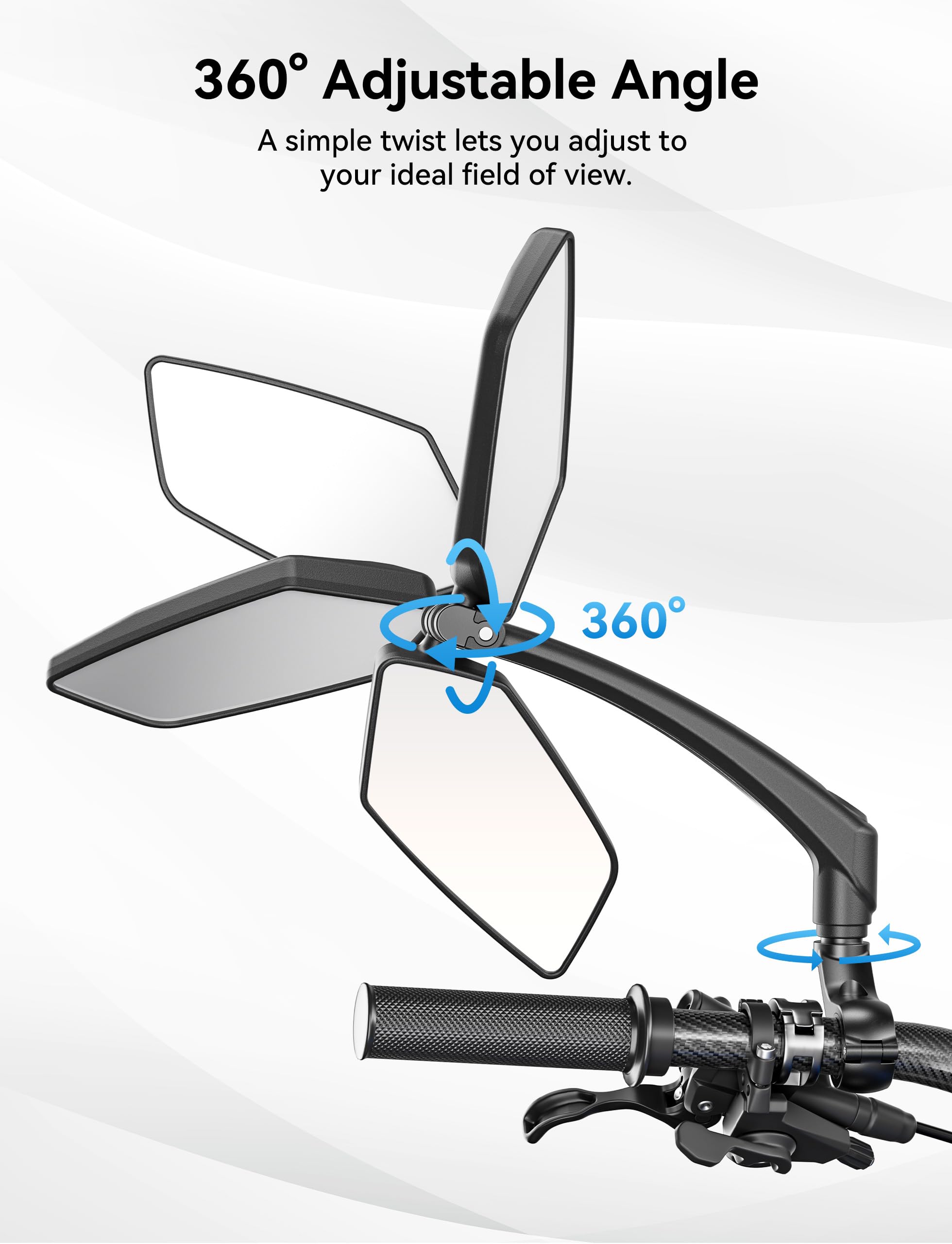 Specchietti per Bicicletta in Coppia, Specchietto per Moto Ripiegabile e Orientabile a 360°, Grande Specchio, Braccio Lungo, Specchietto per Monopattino Elettrico Accessorio per Bicicletta Elettrica