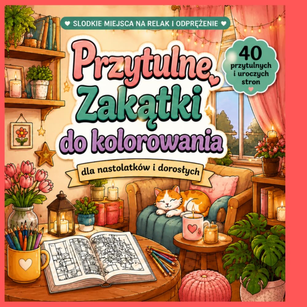 Przytulne zakątki do kolorowania dla nastolatków i dorosłych: 40 przytulnych i uroczych stron do kolorowania | Styl Bold & Easy, grube linie i proste wzory